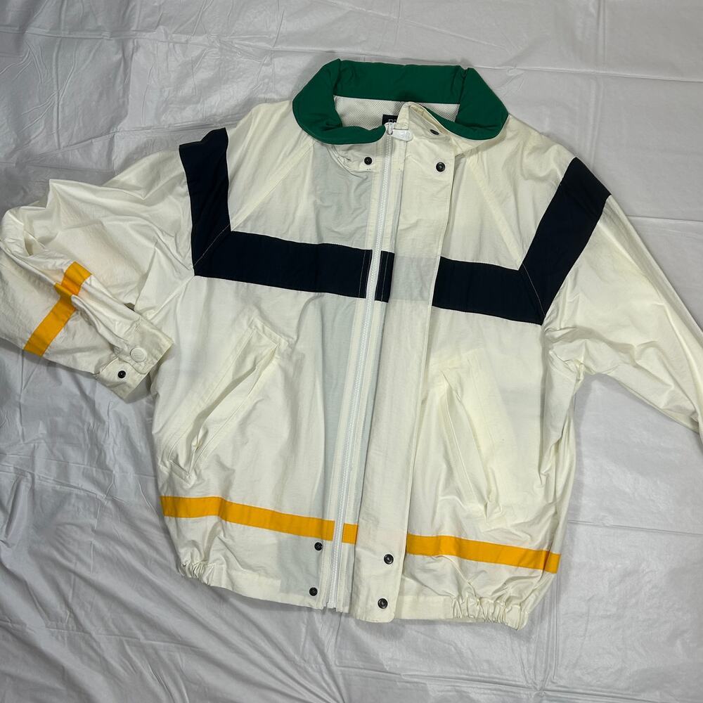 Vintage Nautica Men's Large Sailing Jacket White with Accents, Roll Away Hood - Picture 4 of 12